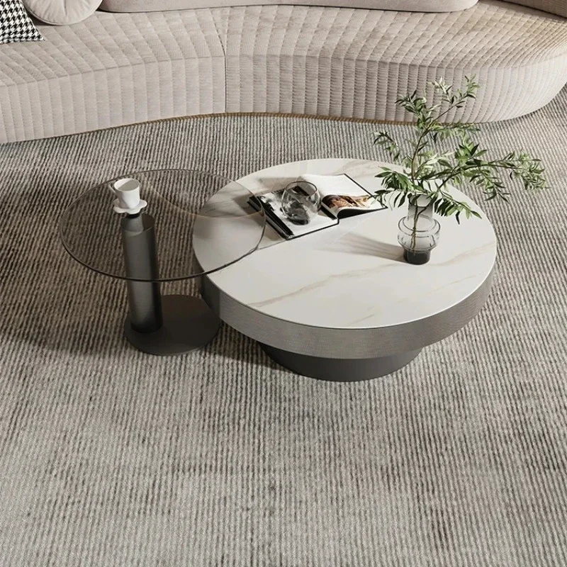 

Light Luxury Modern Minimalist High-Grade Feeling Silent Style Stone Plate Coffee Table Home Living Room Designer round Small