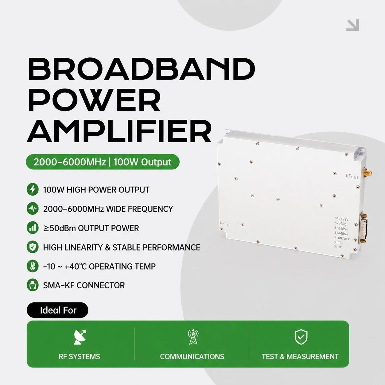 50W 100W 150W 200W 2000-6000MHz Amplifier Module UAV System & Robot UAV Shielding Device Wideband 2G-6G Module Defense System