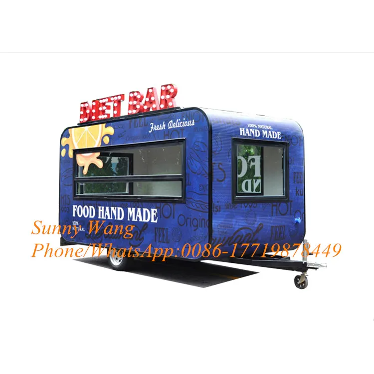 شاحنة طعام كهربائية متنقلة مع معدات المطبخ، كشك طعام اختياري، مقطورة عربة طعام مع موافقة ISO