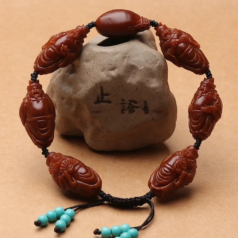 

Olive Nut Ten YearsCore Jadified Material Hand Carved Liufu of Bracelet Stone Carving Handheld God of Wealth C