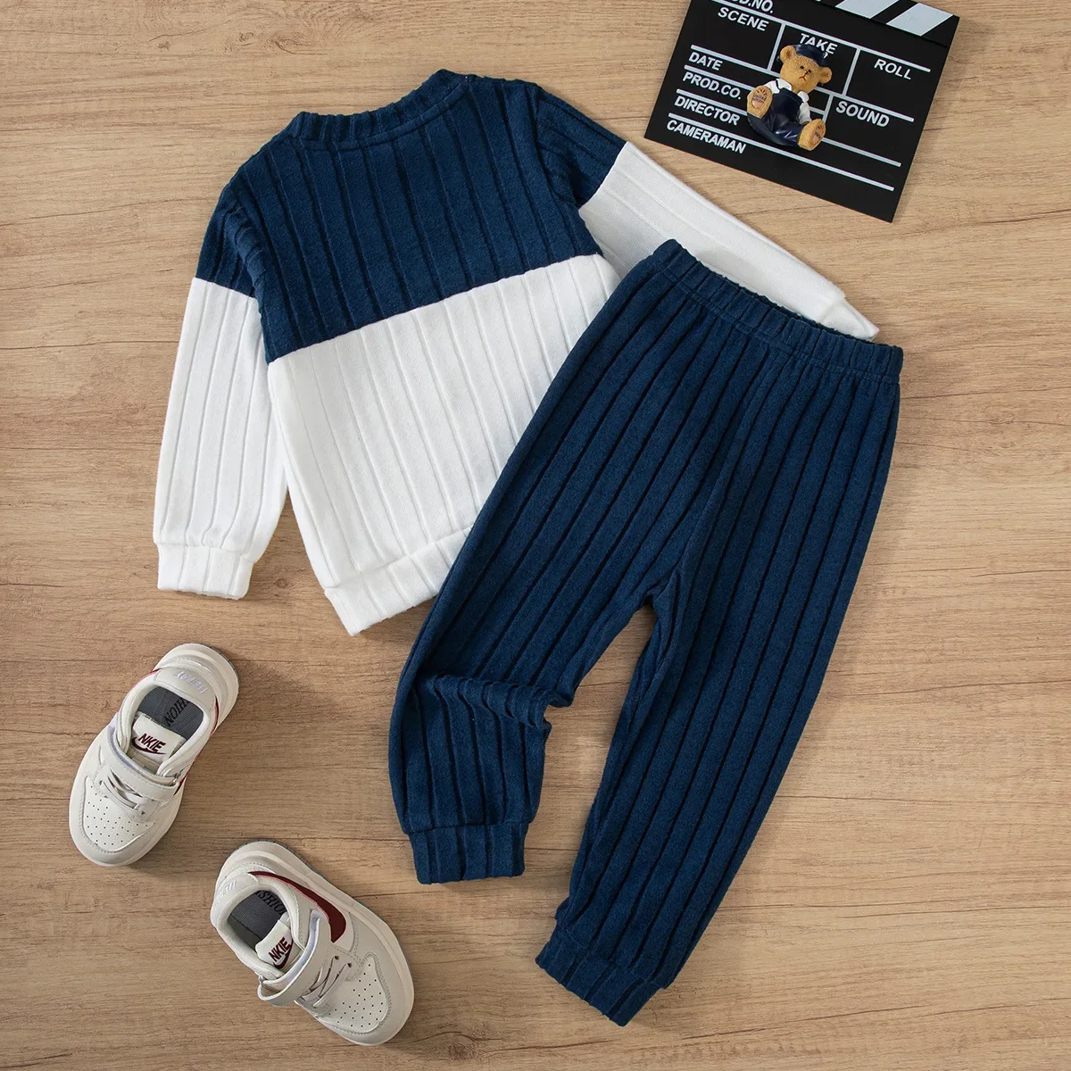 Somenie Autumn Winter Boys 2Pcs Clothing Set Long Sleeve Patchwork Sweatshirt Matching Pants Fashion Casual Kids Daily Outfit