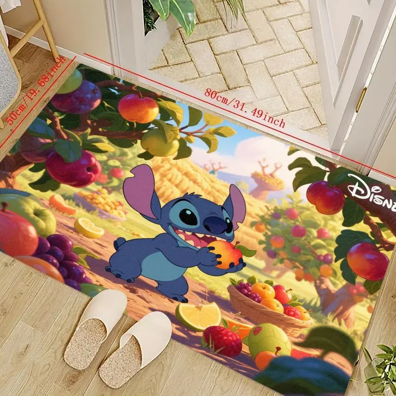 

1 шт. Коврик для пола с героями мультфильмов Диснея Лило и Стич, очаровательный коврик Stitch Eating Fruit Orchard Design, нескользящий мягкий моющийся ковер