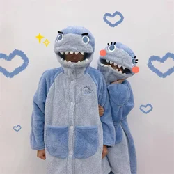 Ensemble de pyjamas chauds d'hiver pour femmes, chemise de nuit requin à capuche, vêtements de salon, vêtements de nuit mignons, sourire animal, vêtements de nuit au glouton, vêtements de nuit trempés à la maison