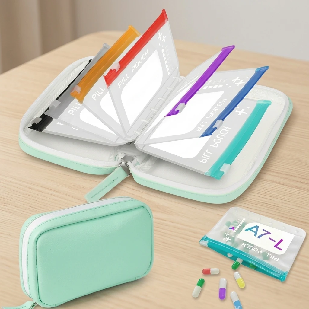 Weekly Pill Organizer Bag Set for Week Medication Storage and Travel Use Waterproof Case With Writable Labels For Elderly Users