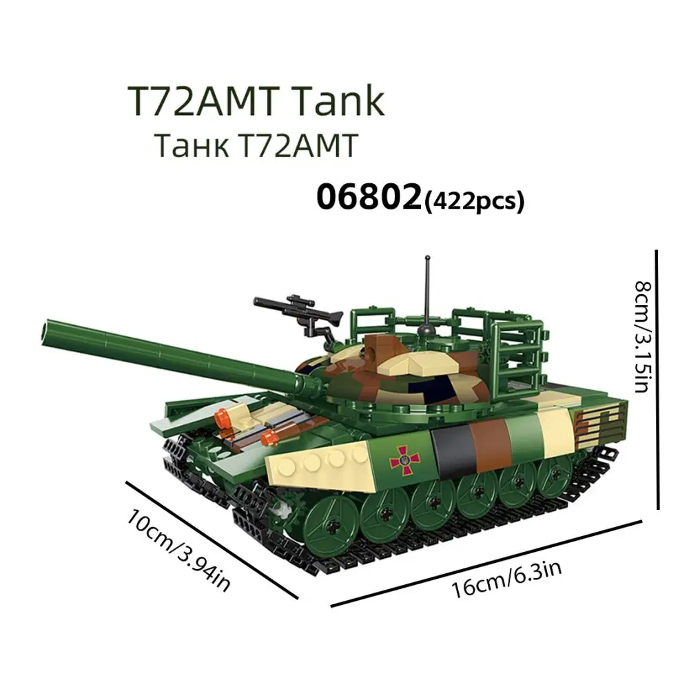 Soviet Union Military Battle Model Truck T-72 AMT Main Tank Building Block WW2 Medical Armored Vehicle Brick Toys Boys Gifts