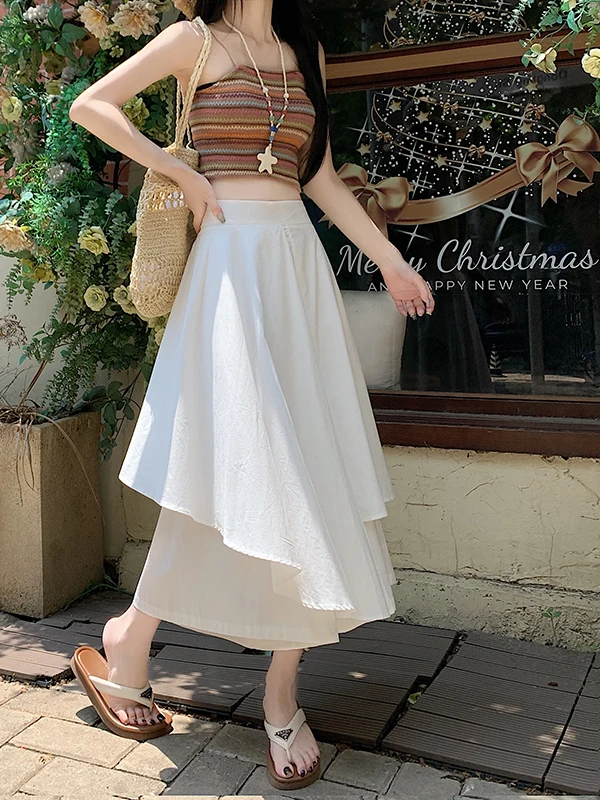 High Waist Asymmetrical Hem Wide Leg Pants Skirt Fashionable Elegant Summer New Arrival Women's Clothing High End Brand