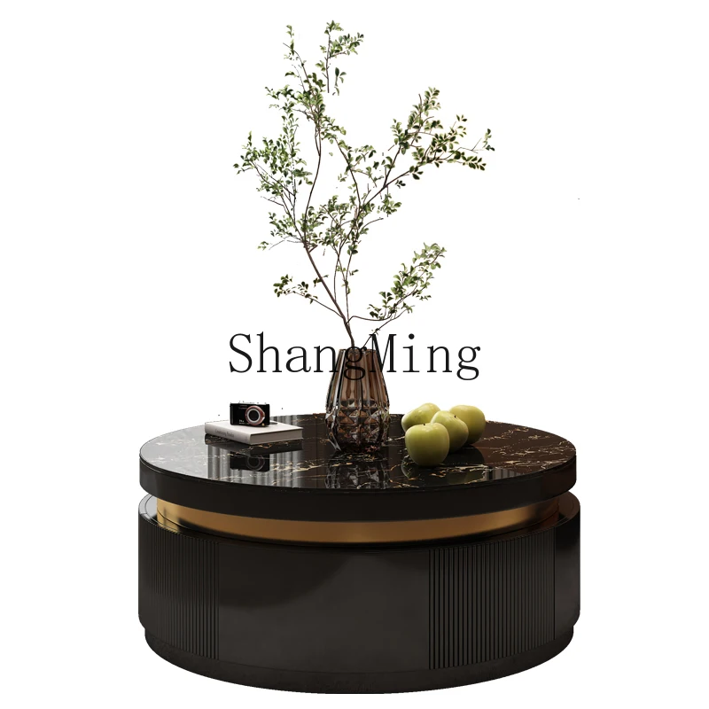 

CL solid wood coffee table light luxury modern round rock slab simple new small apartment marble TV cabinet combination