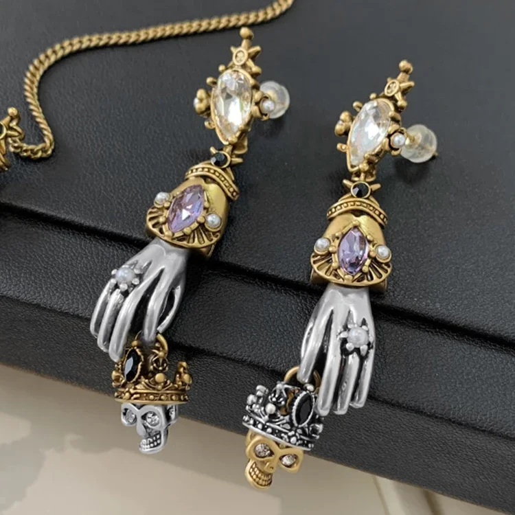 2023 Brand Designer Crystal Pearl Gem Cross Necklace Earring Luxury Jewelry Set Woman Goth Boho Trend