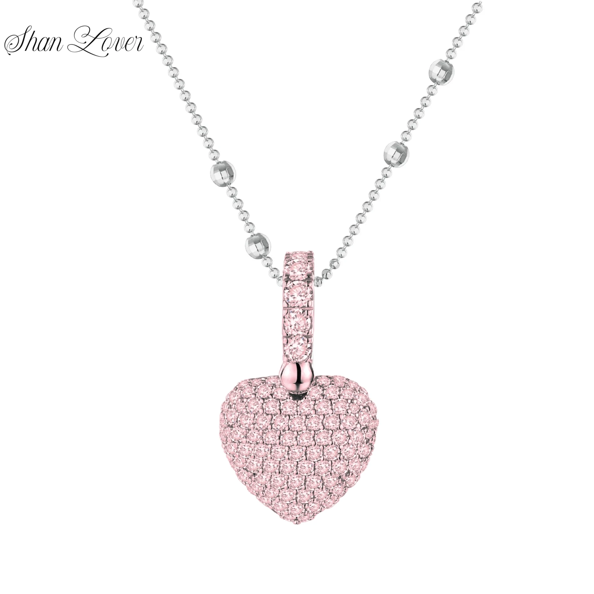 

ShanLover Women 925 Sterling Silver Pendant Pink Diamond Gemstones Pendants 18k Gold Plated Heart Pendant Chain Necklace Jewelry