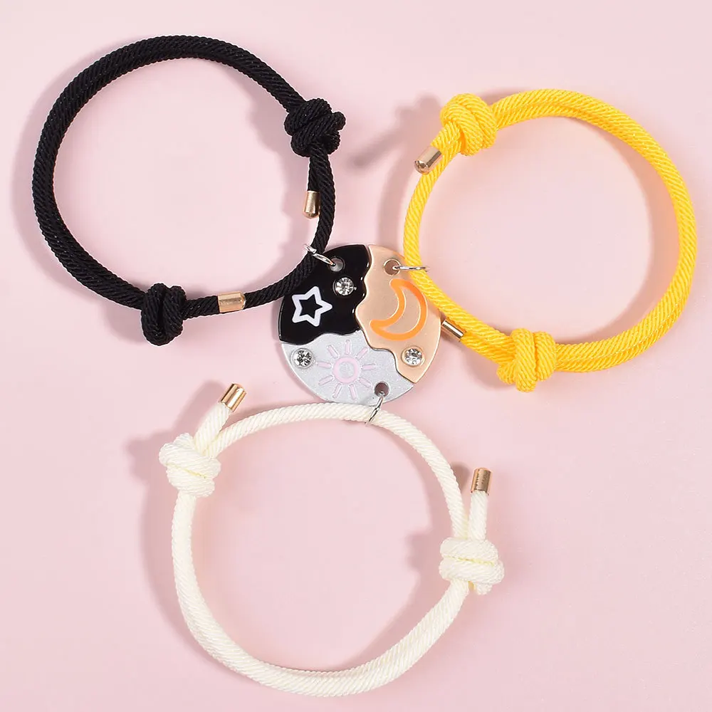 3 قطع من سوار الشمس على شكل قمر على شكل نجمة الشمس، مجموعة أساور الصداقة الجميلة من المجوهرات المصنوعة يدويًا للأصدقاء 2025