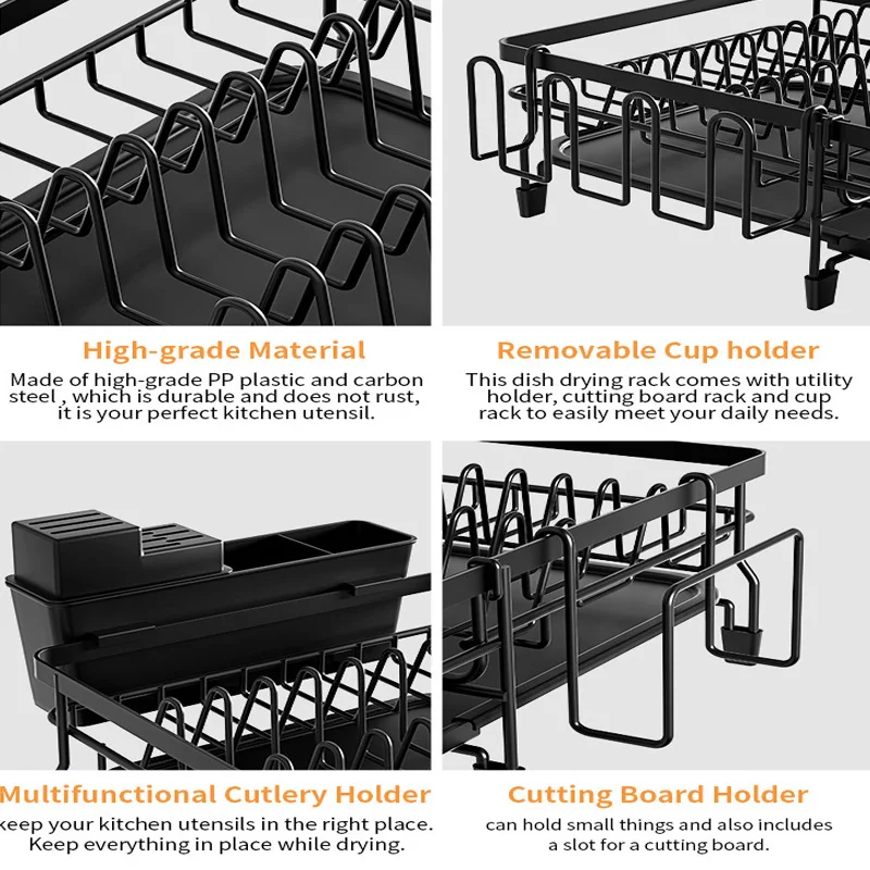 Escurridor de cuencos de cocina, estante de drenaje extensible de doble capa, organizador multifuncional para platos, tazas y encimeras