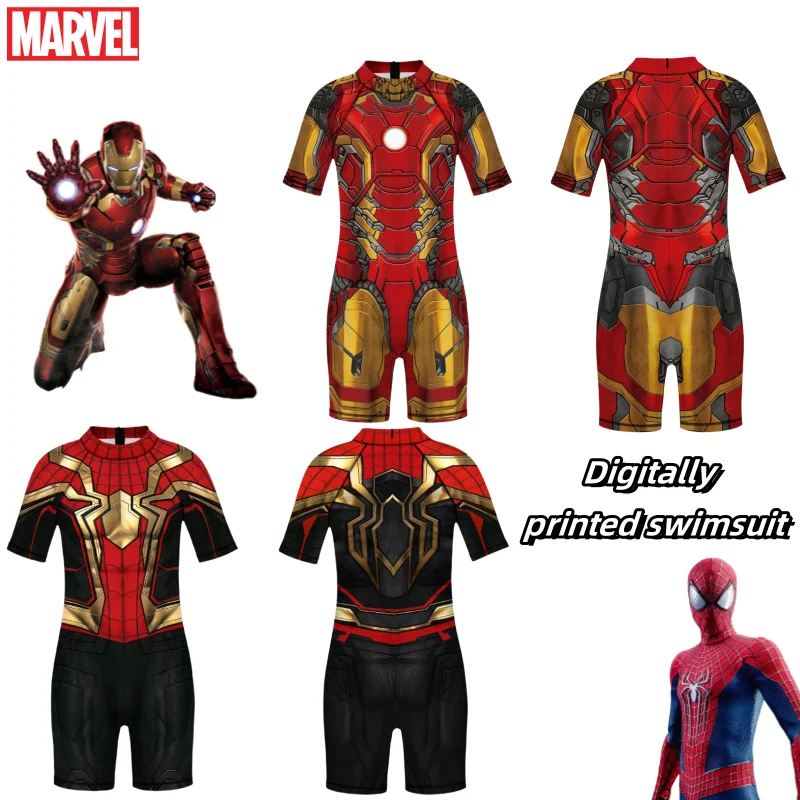 

New Marvel The Avengers Spiderman Captain America creative cartoon digital print summer one-piece crewneck high-value swimsuit