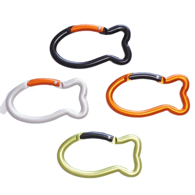 1Pcs Outdoor Camping Carabiner Keychain Alluminum Alloy Fish Shaped Mountaineering Buckle Snap Hook Clip Keychains