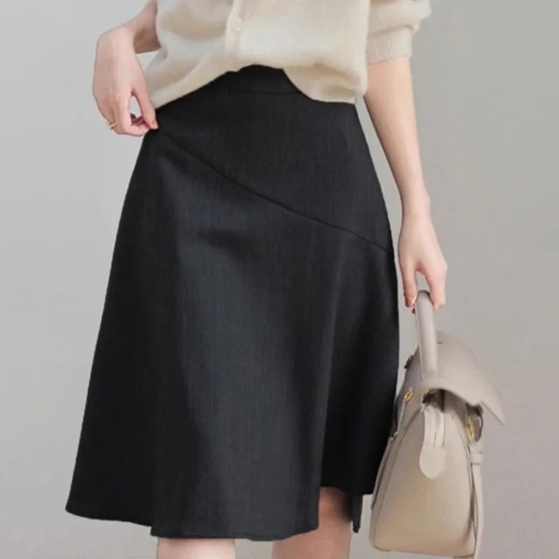 

Women Spring Summer Simplicity Office Lady Solid Color High Waist Appear Thin Skirt Ladies Fashion All-match Trend A-line Skirt