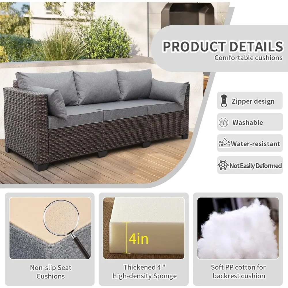 Patio Rattan Furniture Set 4-Piece Outdoor PE Wicker Conversation Couch, Brown Sectional Sofa Couch with 50,000BTU Adjust