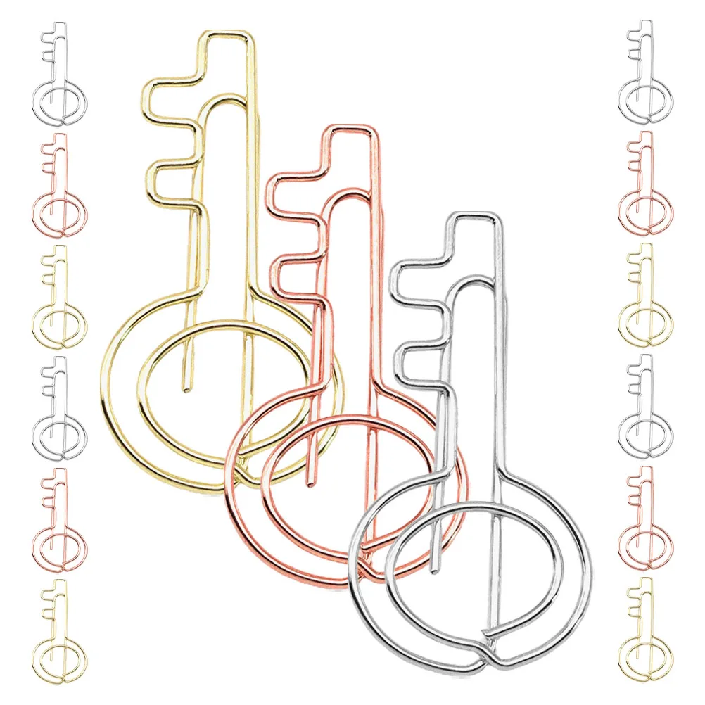 30pcs Cute Key Paper Clips Multi-Use File Clips Office Document Paperclips Metal Sturdy Small Practical Office Supplies