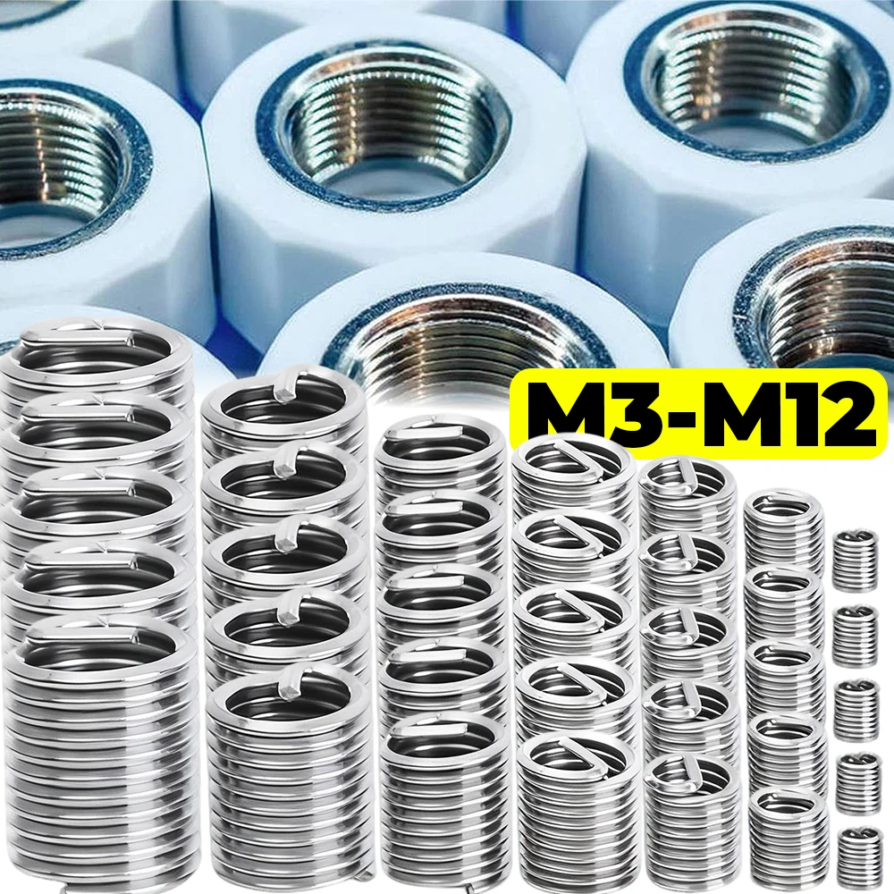 

60Pcs Stainless Steel Spiral Wire Screw Fastener Thread Repair Tools Coiled Wire Helical Threaded Inserts M3 M4 M5 M6 M8 M10 M12