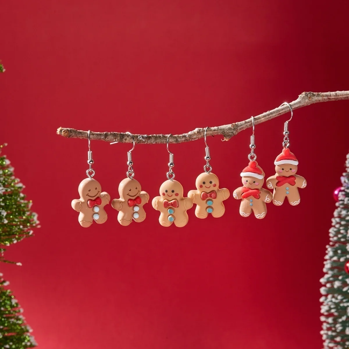 6 Paar/Set Weihnachts-Ohrringe aus Kunstharz mit Schleifen, Lebkuchenmann, Weihnachtsbaum, Schneemann, Pinguin, Weihnachtsmann für Damen, Weihnachtsschmuck – Detail 23