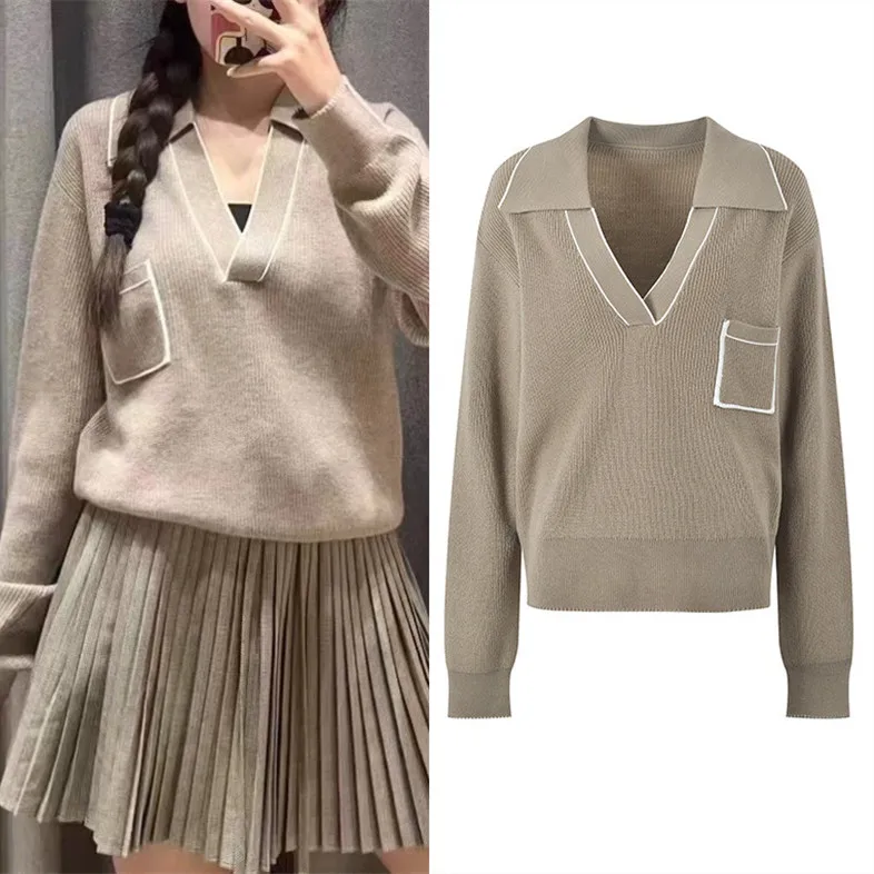 

Высококачественная версия V-Ne Трикотаж Женская верхняя одежда Топ с кружевной отделкой Long Sve ort Length Faionable Simple White