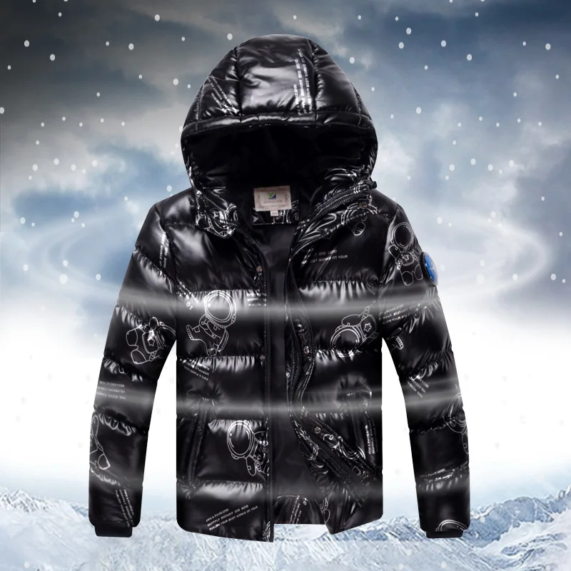 

Gentleman Kids Winter Thick Warm Windproof Waterproof Cotton Content Coat Handsome Boys Astronaut Print Cotton Padded Outwear