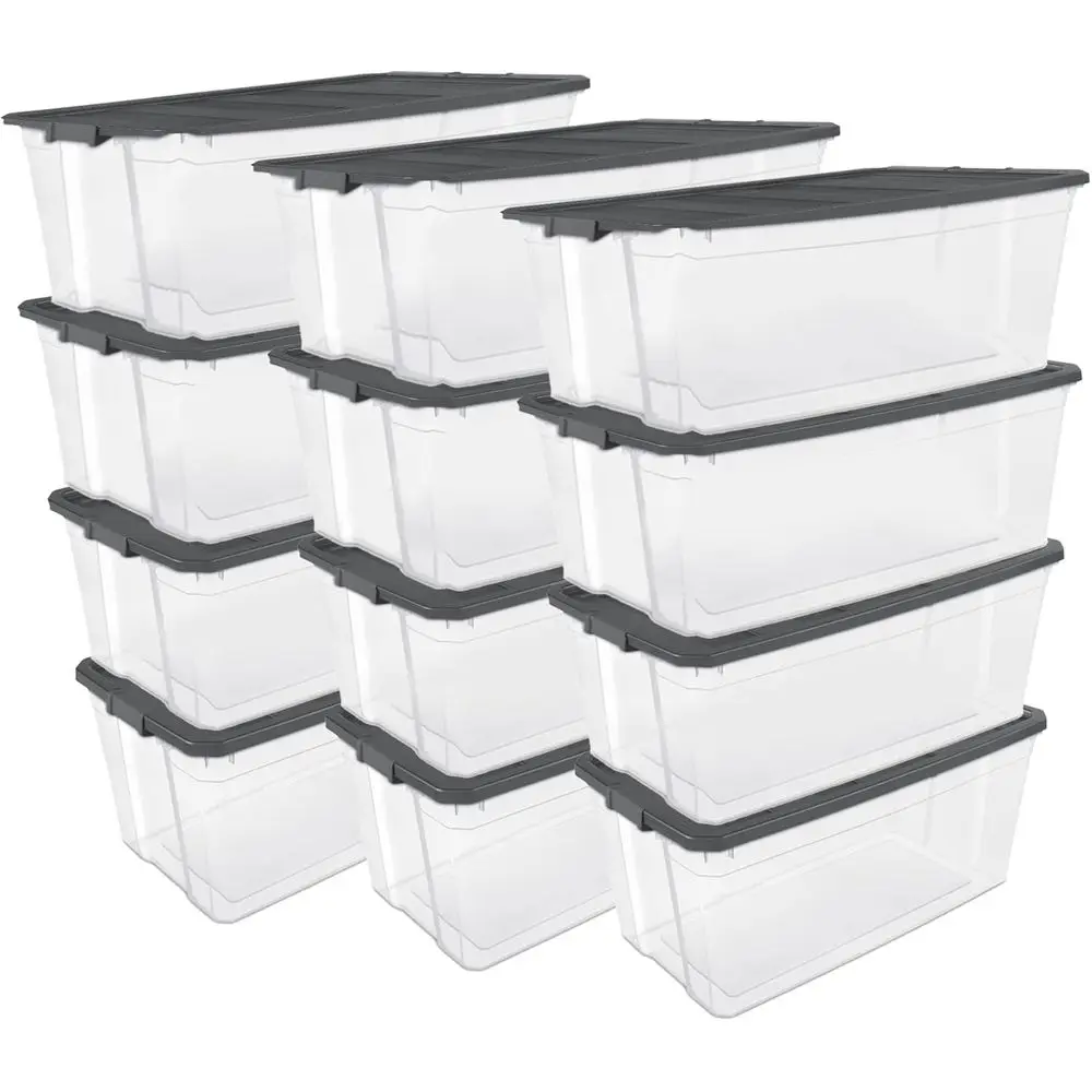 

12-Pack ular Stacker Box, Durable Clear Plastic Storage Bins with ing Lids, 200 Quart - Stackable Organizing Container Boxes or