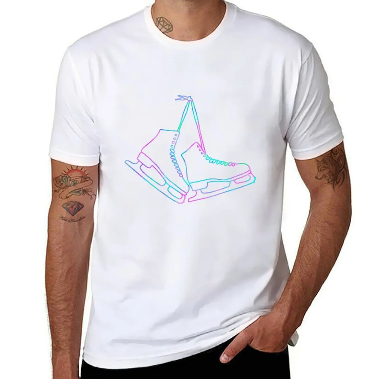 

ice hanging Neon skates outline T-Shirt Water Resistant Casual T-Shirt