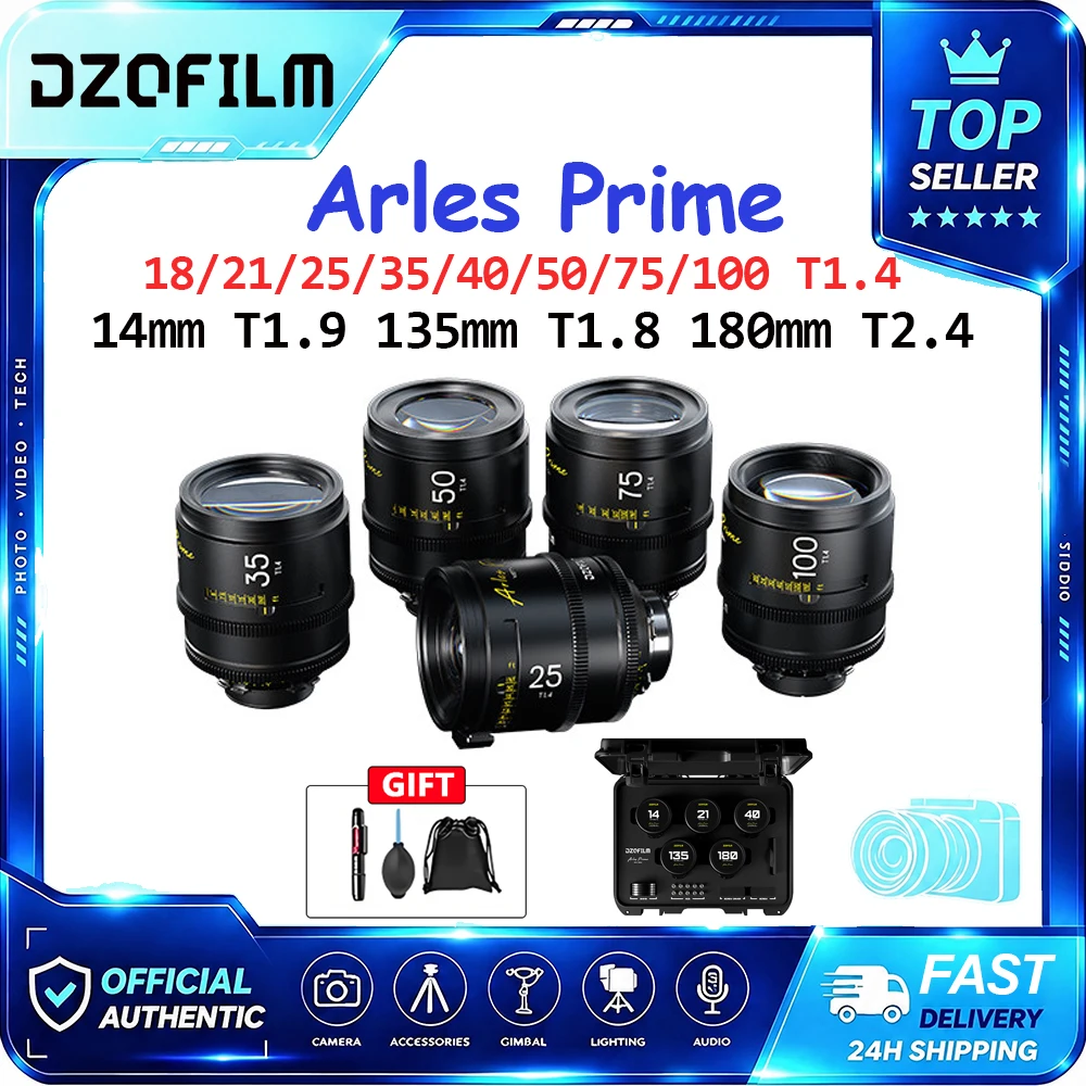 DZOFilm Arles Prime Cine Lens 25mm 35mm 50mm 75mm 100mm T1.4 14mm T1.9 135mm T1.8 180mm T2.4 Full Frame VV for ARRI PL-Mount