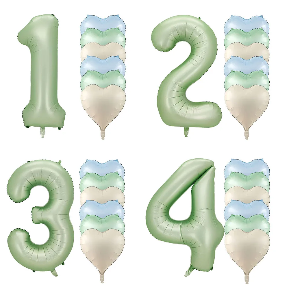 

40in Olive Green Big Number Balloon 18in Three Color Love Foil Helium Balloons Aldult Birthday Set Boys Girls 1st Birthday Decor