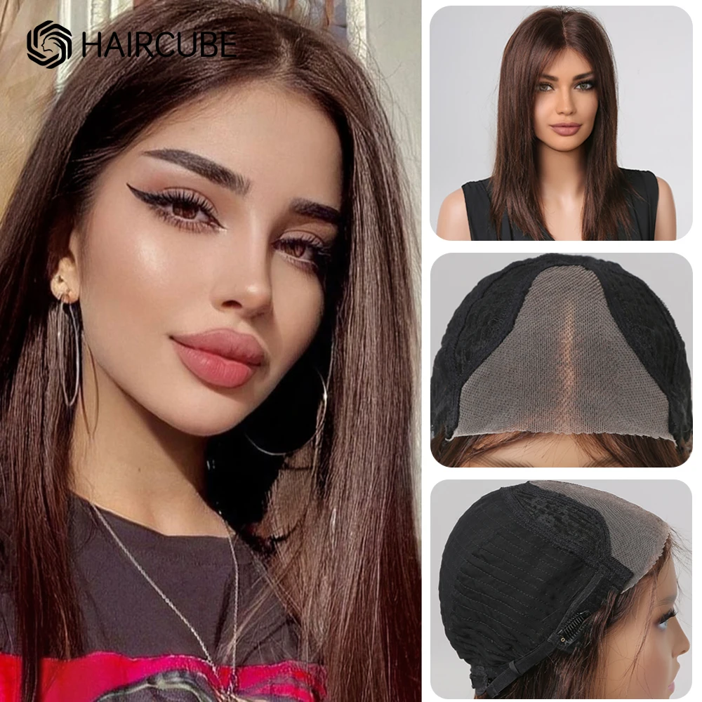 HAIRCUBE Ombre marrone platino biondo Bob parrucca anteriore in pizzo per capelli umani parte laterale parrucche per capelli Remy dritte lunghe e lunghe per donne