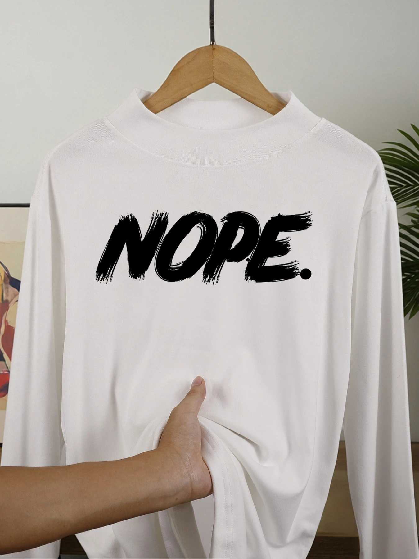 

Nope Letter Creativity Printed Men Thicken Tee Shirts Basics Autumn Pullover All-Match Casual Sportswear Comfy Fit Male Clothing