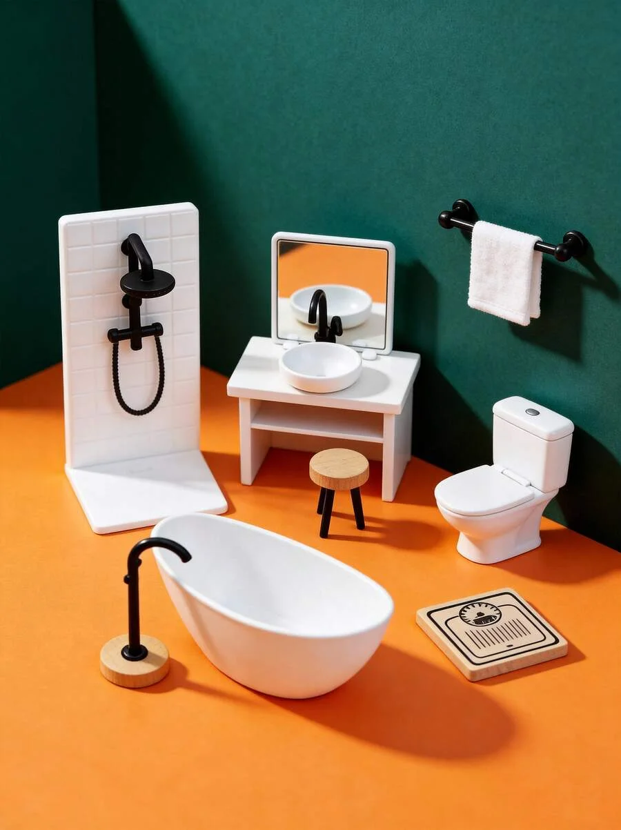 1: Set Perabot Kamar Mandi Rum - Dollhouse Furniture Set ulasan dan harga