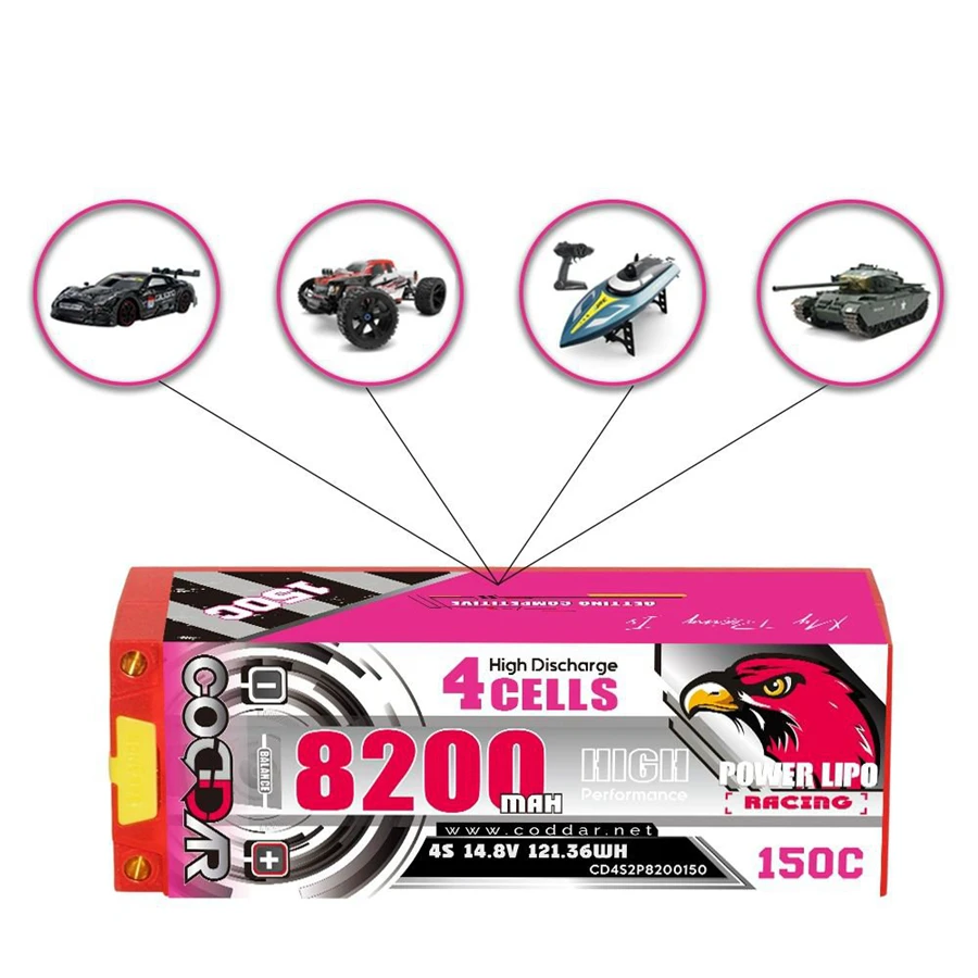

CD4S2P8200150 4S 14.8V 150C 8200mAh 1/8 RC Off-road Model High Voltage Rechargeable Lithium Battery Pack
