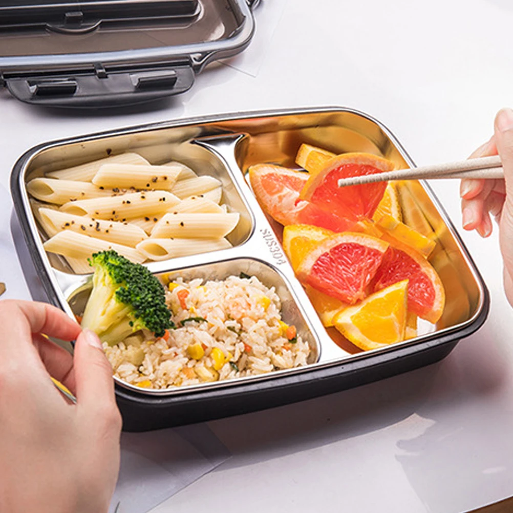 

Stainless Steel Lunch Box Divided Compartments Rice Container For Office School Outdoor Storage