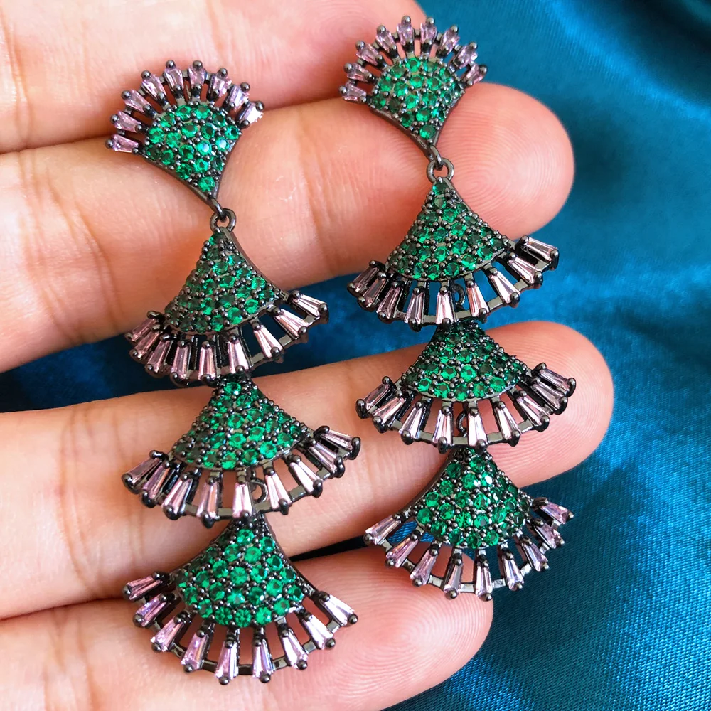 

Missvikki New Shiny Luxury Pendant Dangle Earrings High Quality CZ Romantic Green Pink Color For Women Daily Party Show Gift