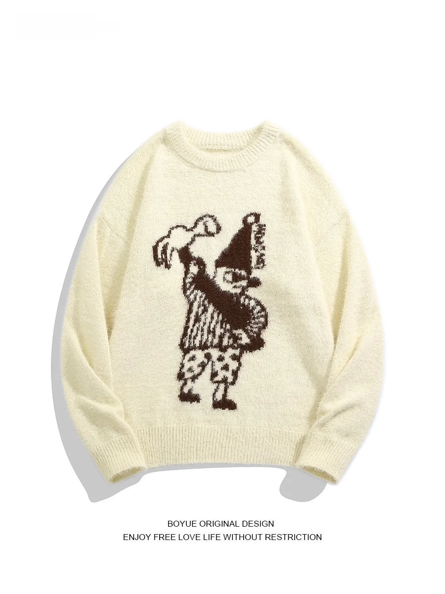 

Boyue Retro Cartoon Flower Knitted Sweater round Ne Men's Outerwear Faionable Camere Warm Casual Sle Winter Long Sve