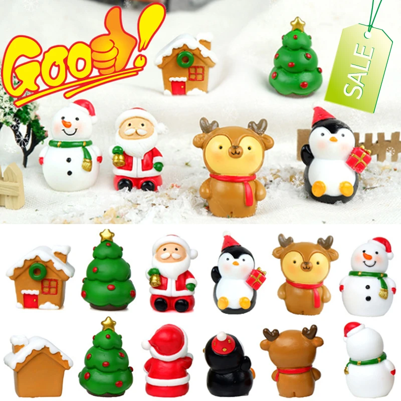 

Kawaii Bonsai Декор Микро Пейзаж Смола Снежная Сцена Рождественская Миниатюрная DIY Мини-фигурки Санта-Клауса Аксессуары для кукольного домика