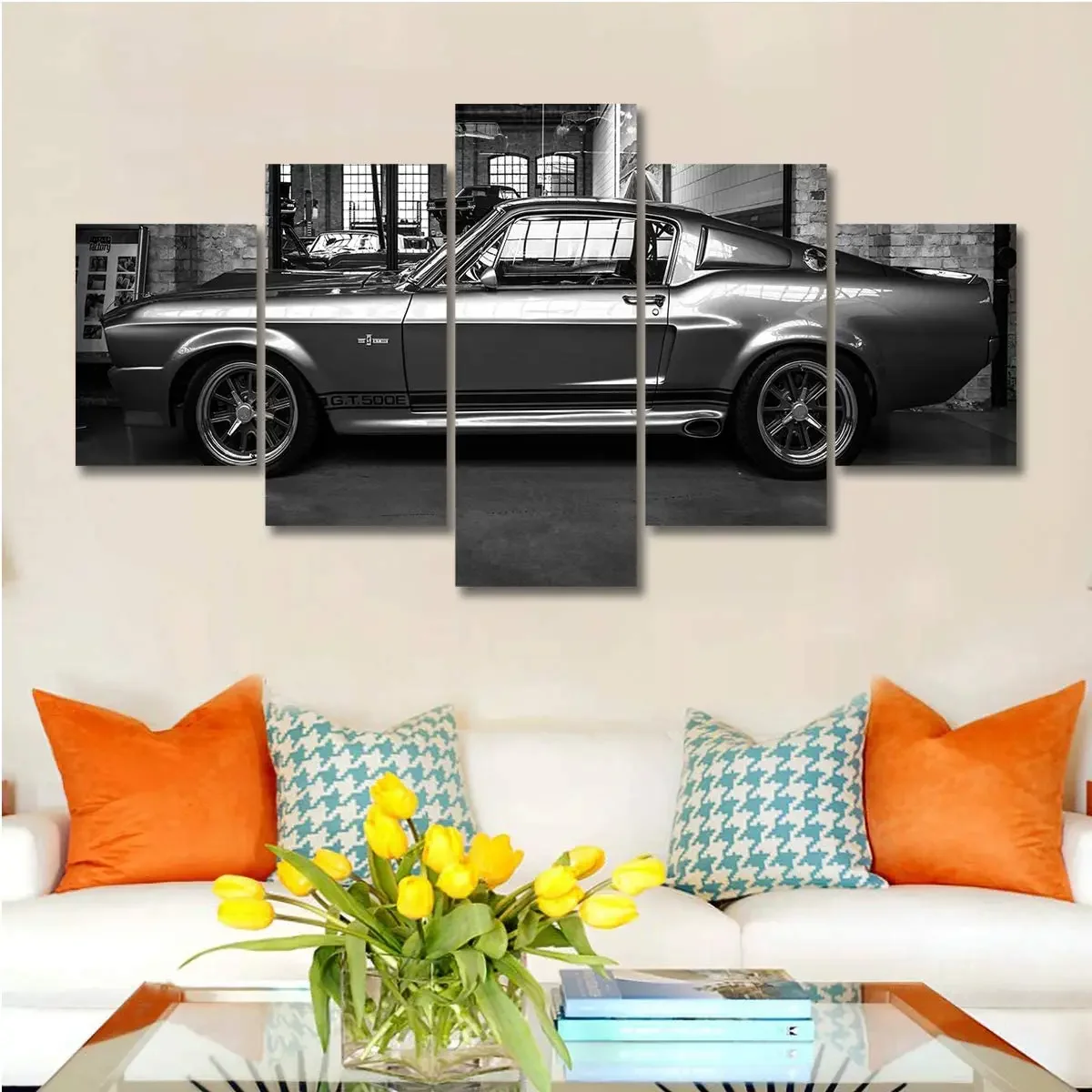 No Framed Canvas 5Pcs Retro Ford Savage GT500 Eleanor Car Wall Art Posters Pictures Home Decor Paintings Decorations