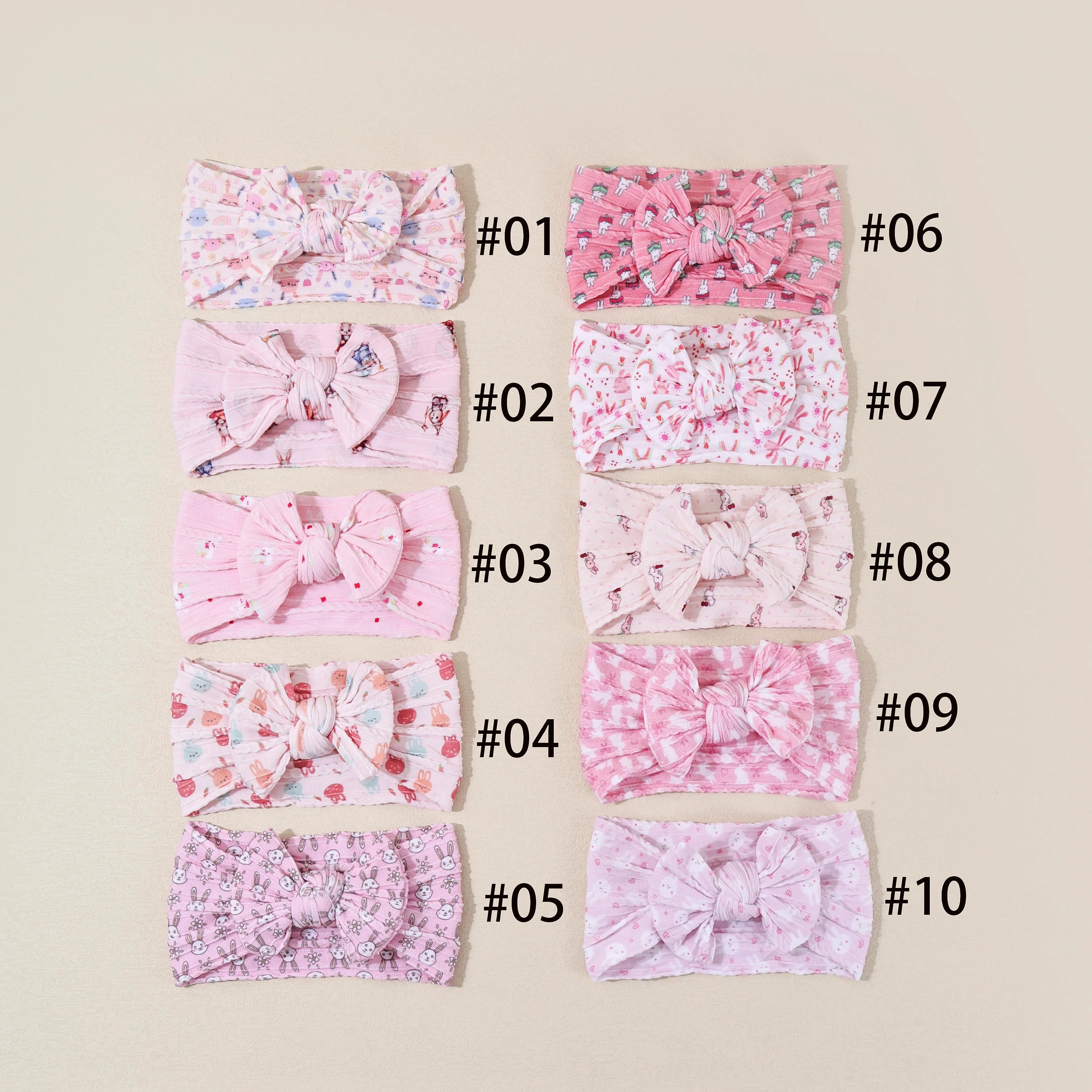 20pc Cartoon Bunny Ear Headband Nylon Baby Easter Egg Rainbow Print Cable Knit Turban Easter Day Headwear for Kids Girls Bulk
