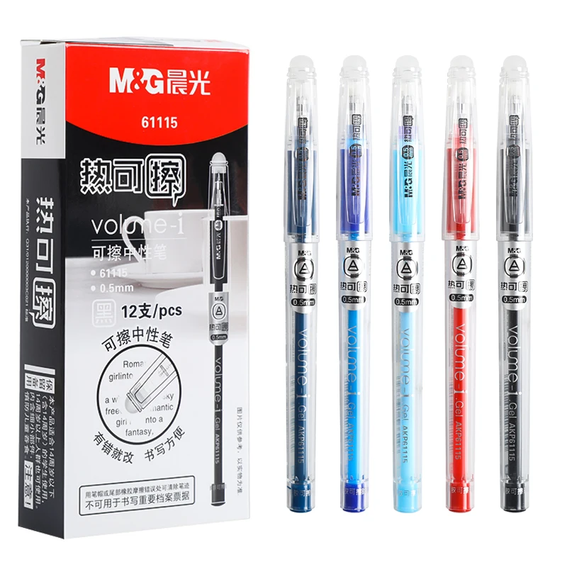 

M&G 6/12 Pcs Hot Erasable Gel Pen 0.5mm Black & Red & Blue & Crystal Blue Heat Erasable Ink Back to School Office Stationery