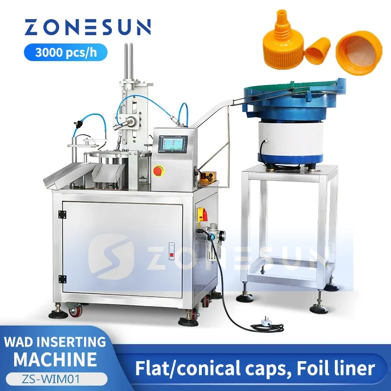 ZONESUN  ZS-WIM01 Automatic Induction Wad Inserting Machine Aluminum Foil Liner Plastic Bottle Lid Packaging Machine