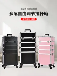 Professional 2/3/4 layer makeup trolley suitcase large capacity storage box cabinet portable case manicure beauty tool box