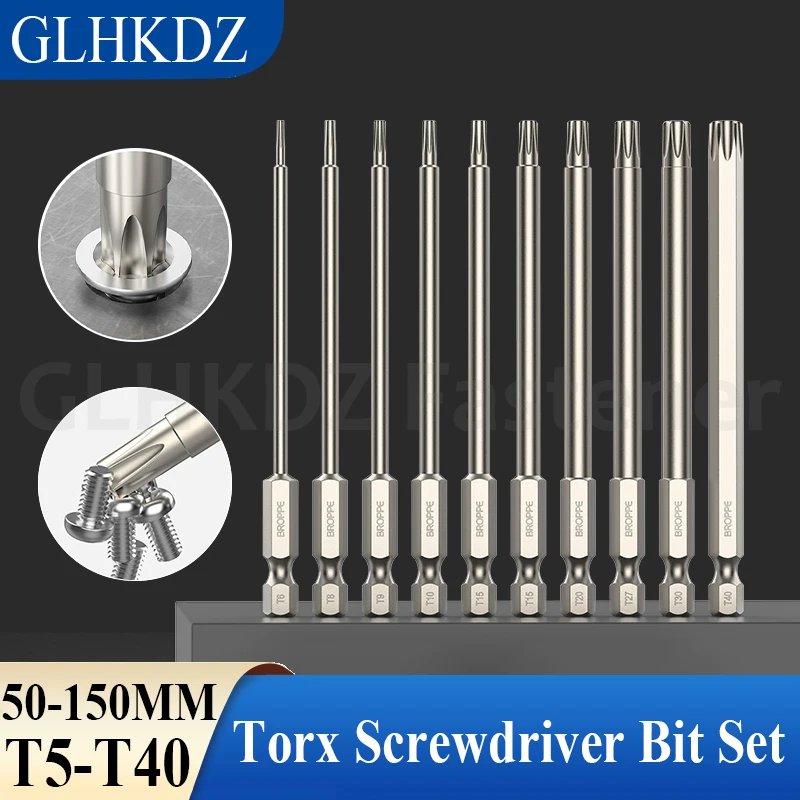 

50/75/100/150mm Torx Screwdriver Bit Set Tamper Proof Torx Bits 1/4"Hex Shank Security Torx Bits Magnetic Driver Bits T5-T40