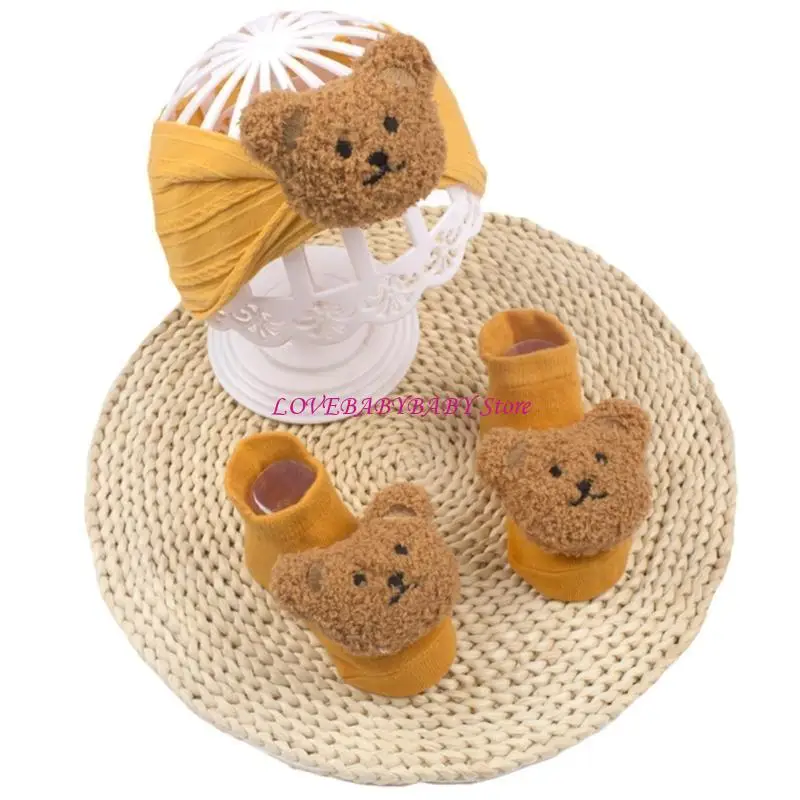 Baby Headband Sock Set Infant Toddlers Socks Antislip Floor Socks 4XBC