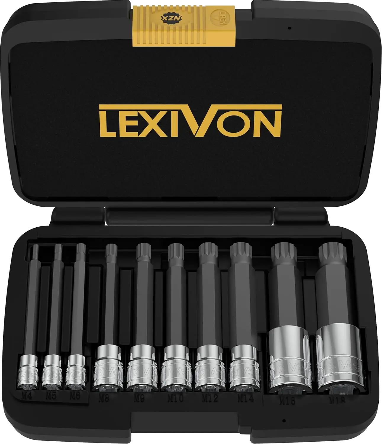 

Triple Square Spline Bit Socket Set, Extra Long 4-Inch 10-Piece M4-M18, S2 Alloy Steel for European Cars