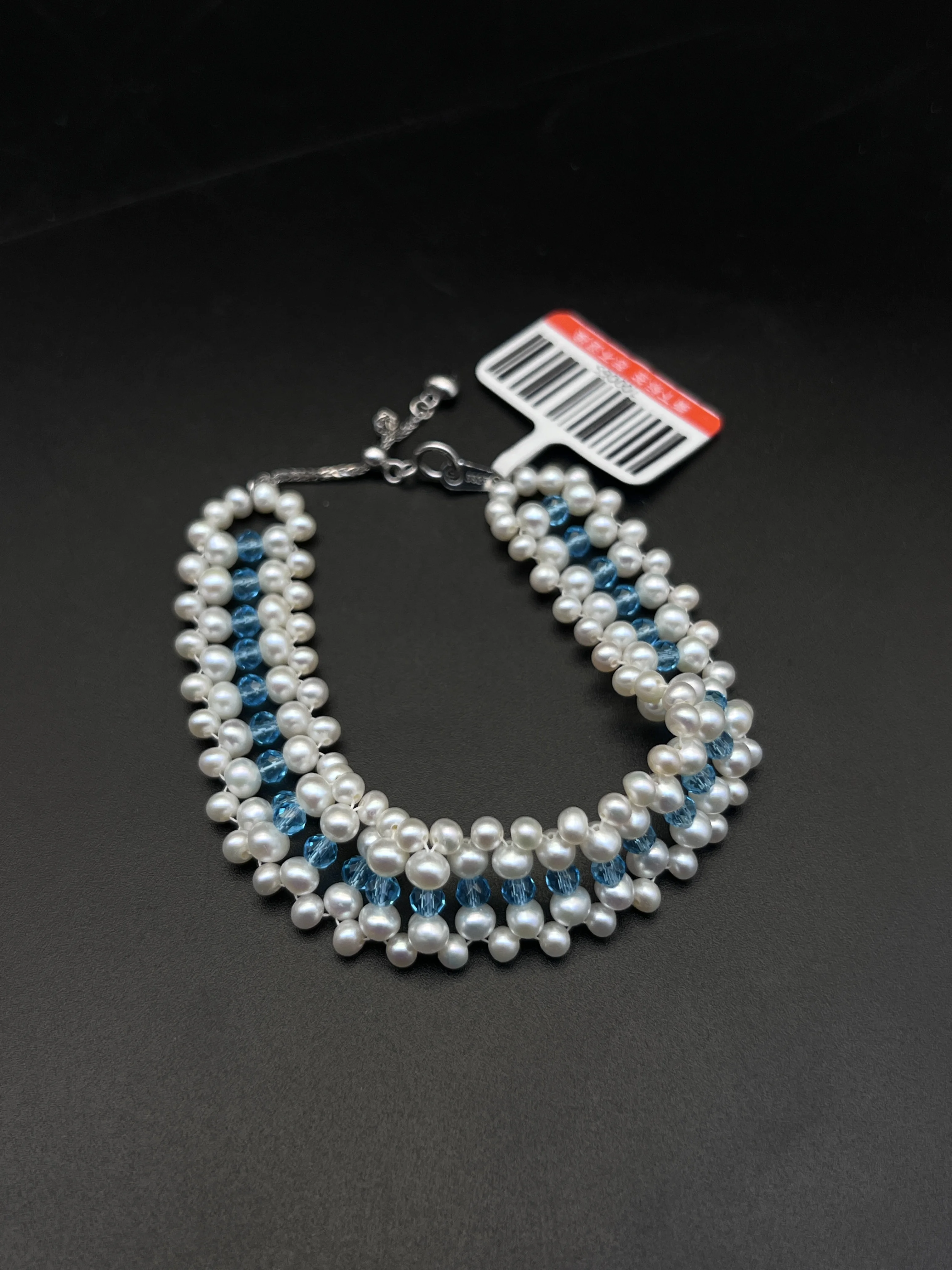 

Natural Freshwater Pearl & Blue Crystal Braided Bracelet Adjustable Chain Copper Alloy Women's Fashion Jewelry
