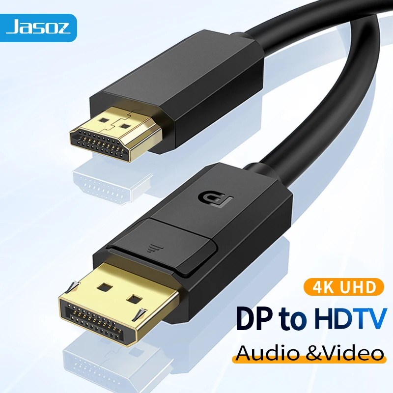 Jasoz DisplayPort to HDMI-Compatible Cable 4K DP to HDMI Adapter Display Port Video Audio Cable for PC HDTV Monitor Projector