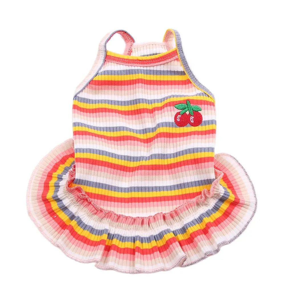 Striped Dog Cat T-shirt Vest Cherry Design Cat Puppy Pajamas  Spring/Summer Clothes 2 Colours