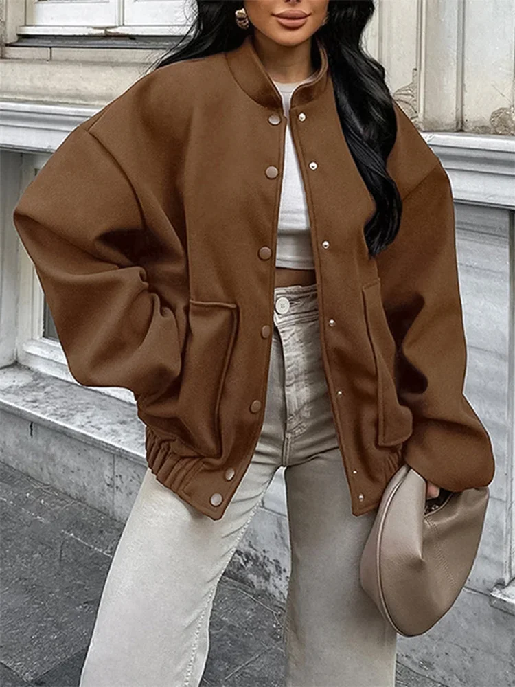 

Winter Vintage Pocket Outwear Female Patchwork Loose Casual Lapel Long Sleeve Casual Solid Streetwear Women's Coat 2024