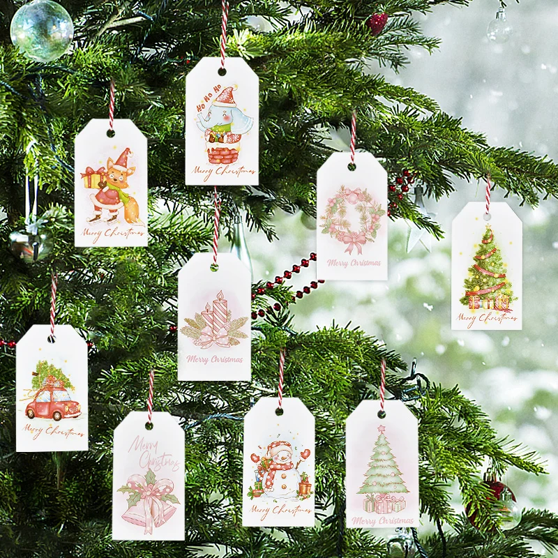 50pcs Merry Christmas Gift Tags Paper Card Labels Santa Claus  Labels Xmas Tree Hanging Decor Home Xmas Party Packaging Supplies