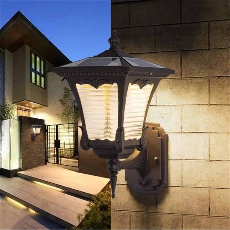 

New Solar Wall Lights Outdoors Fixture Modern Waterproof LED Patio Wall Lamps Yard Porch Balcony Courtyard Villa Aisle Lightings